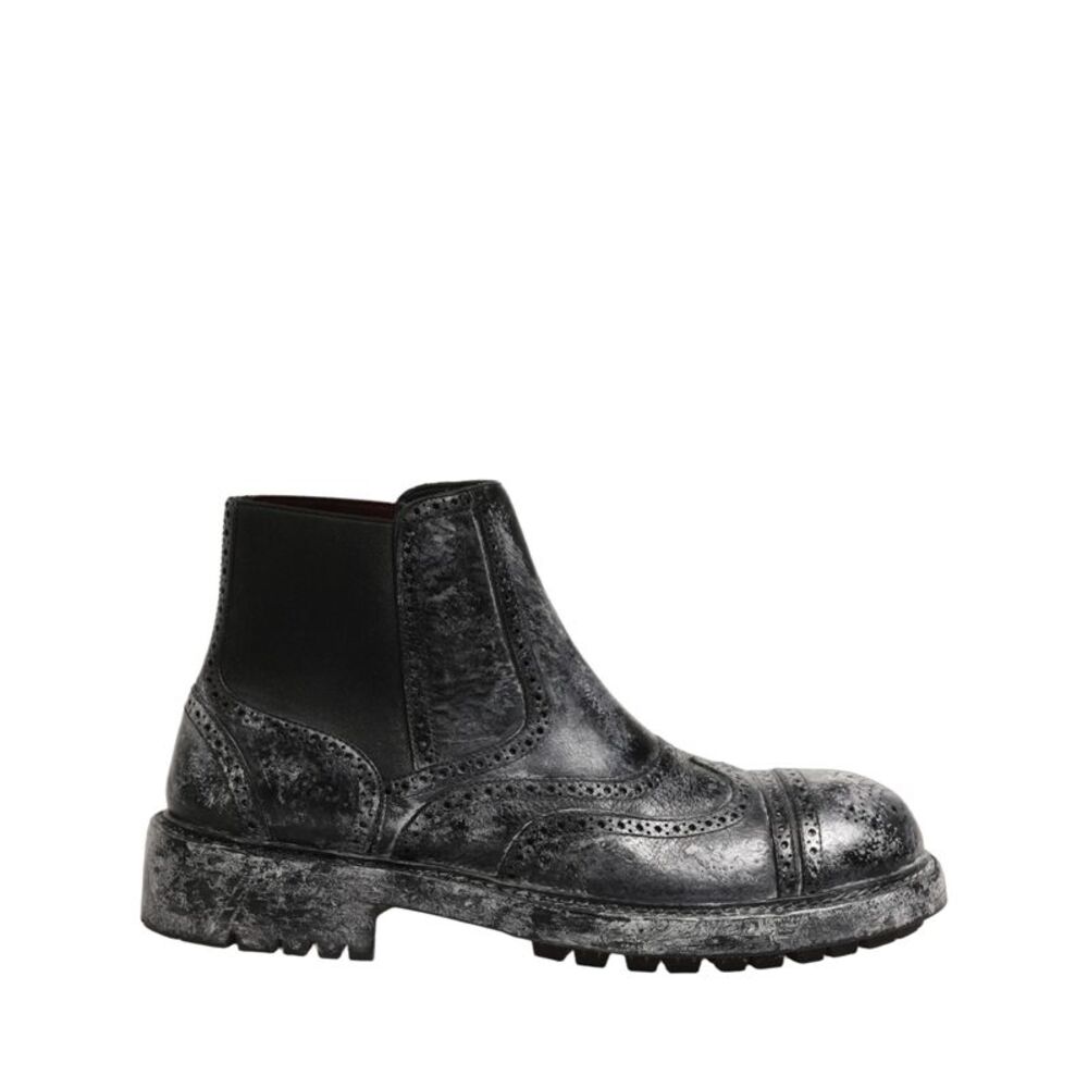 Dolce & Gabbana Black Gray Leather Ankle Chelsea Boots Men's Shoes